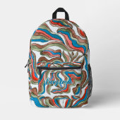 Sac À Dos Imprimé Rayures ondulées rétro vert bleu rouge monogramme (Recto)