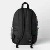 Sac À Dos Imprimé Rayures ondulées rétro vert bleu rouge monogramme (Verso)