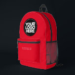 Sac À Dos Imprimé Red | Logo et texte personnalisés<br><div class="desc">Rouge Eyecatching | Logo d'entreprise personnalisé et texte moderne Professionnel imprimé sac à dos</div>