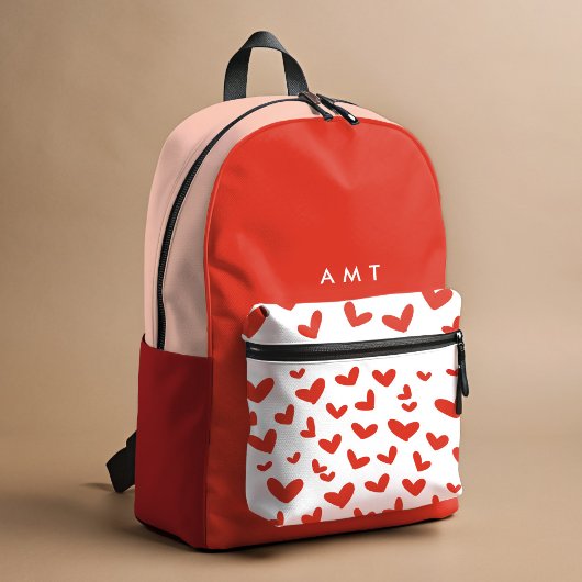 Sac À Dos Imprimé Red Love Hearts En vichy Plaid Nom personnalisé