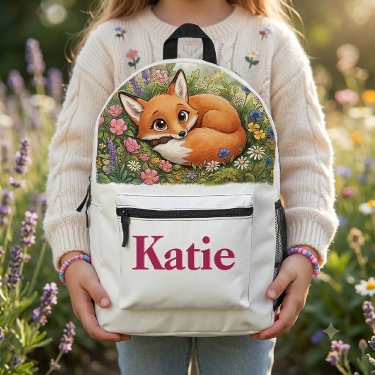 Sac À Dos Imprimé Renard et Fleurs