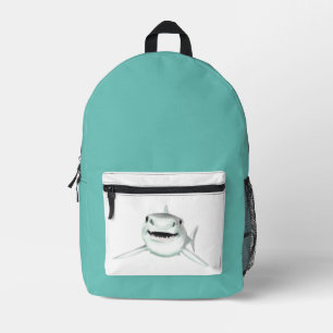 Sac À Dos Imprimé requin aquarelle souriant gris vert océan animal