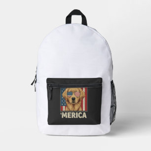Sac À Dos Imprimé Retriever doré vintage drapeau 'Merica