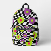 Sac À Dos Imprimé Retro Backpack with Checkers and Flowers (Recto)