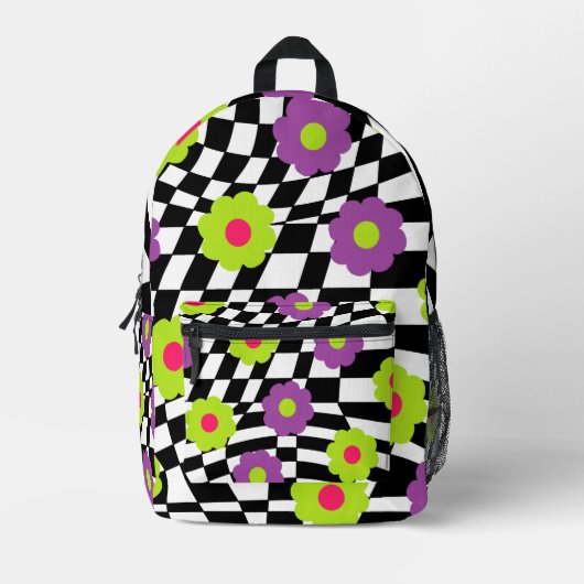 Sac À Dos Imprimé Retro Backpack with Checkers and Flowers (Recto)