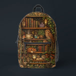 Sac À Dos Imprimé Retro book lover woodland animals<br><div class="desc">A cozy retro-inspired design featuring a charming bookshelf filled with vintage books, delicate botanical accents, cute woodland animals and a comforting cup of tea or coffee.</div>
