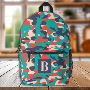 Sac À Dos Imprimé Retro Camo Turquoise Orange Bleu Personnaliser Cam