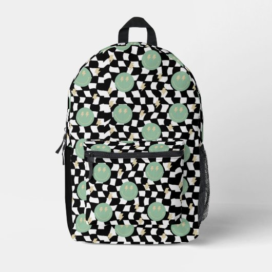 Sac À Dos Imprimé Rétro Happy Face Check et Éclairage boulons (Recto)