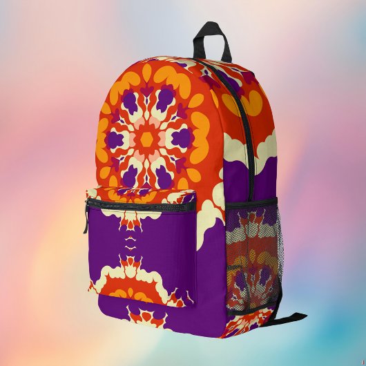 Sac À Dos Imprimé Rétro Mandala violet rouge et orange