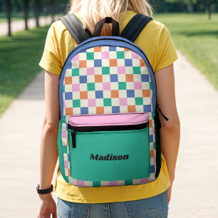 Sac À Dos Imprimé Rétro Prépa Coloré Carreaux Bloc de Couleurs