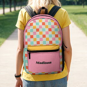 Sac À Dos Imprimé Rétro Prépa Coloré Carreaux Bloc de Couleurs