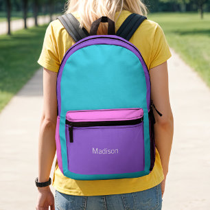 Sac À Dos Imprimé Rétro Prépa Violet, Sarcelle & Rose Bloc de Couleu