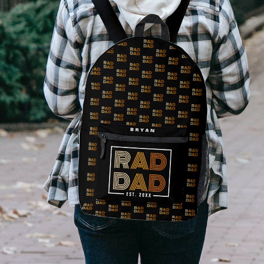 Sac À Dos Imprimé Retro Rad Papa Motif Noir