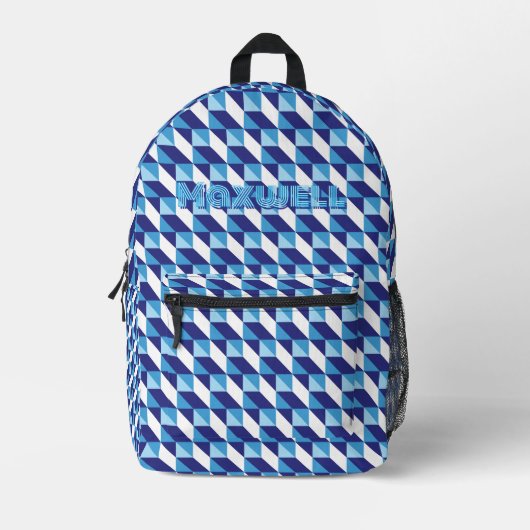 Sac À Dos Imprimé Retro Shades of Blue Geometric Abstract Pattern (Recto)