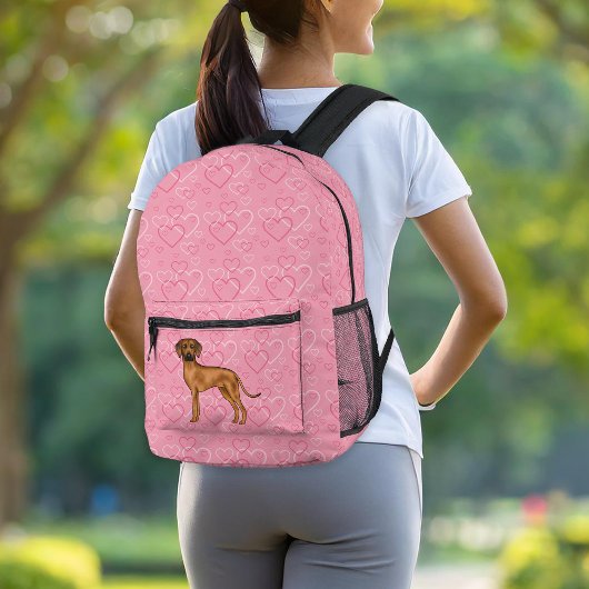 Sac À Dos Imprimé Rhodesian Ridgeback Chien Love Coeur Motif rose
