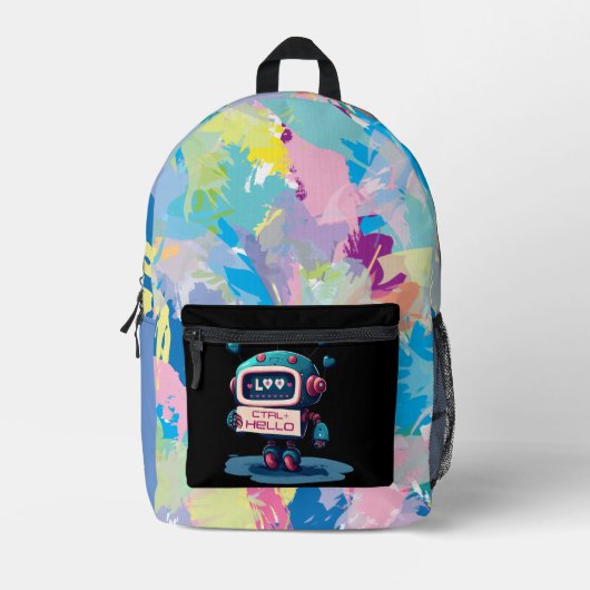 Sac À Dos Imprimé Robot cool Hello+CTRL Style technique (Recto)