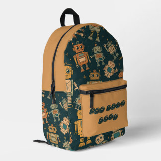 Sac À Dos Imprimé Robot Design Backpack  Personalised with Your Text