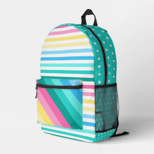 SAC À DOS IMPRIMÉ ROSE BLEU VERT JAUNE STRIPES & POIS