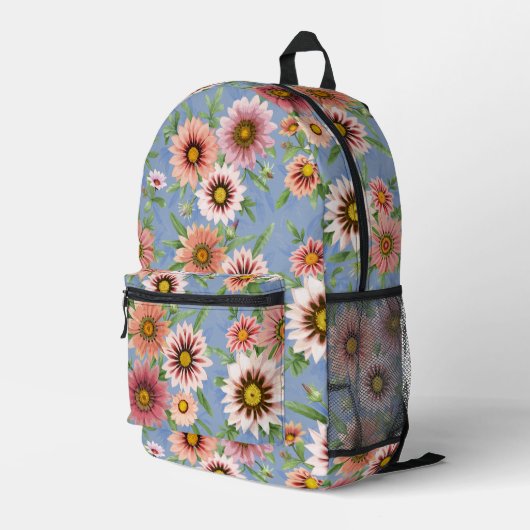 Sac À Dos Imprimé Rose Daisy Floral Art sur Bleu (Coin arrière droit)