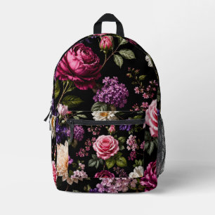 Sac À Dos Imprimé Rose en velours noir