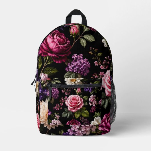 Sac À Dos Imprimé Rose en velours noir (Recto)