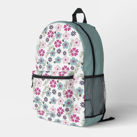 Sac À Dos Imprimé Rose et bleu floral (Coin arrière droit)