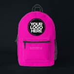 Sac À Dos Imprimé Rose fluo | Logo et texte personnalisés<br><div class="desc">Rose fluo | Personnalisé Cute tendance Logo d'entreprise et texte moderne Business imprimé sac à dos</div>
