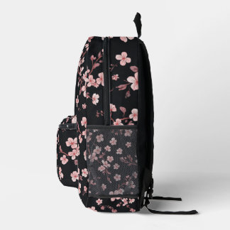Sac À Dos Imprimé Rose Pâle Bébé Mini Motif Sakura sur Fond Noir - D