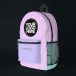 Sac À Dos Imprimé Rose Pastel | Logo et texte personnalisés<br><div class="desc">bleu pastel classique et violet lavande | Logo d'entreprise personnalisé et texte moderne Professionnel imprimé sac à dos</div>