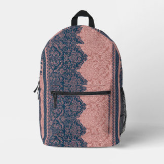 Sac À Dos Imprimé Rose poudré & bleu marine art IA 