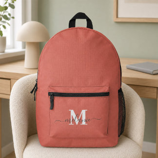 Sac À Dos Imprimé Rose Poussiéreuse Moderne Monogramme Blanc Nom Per