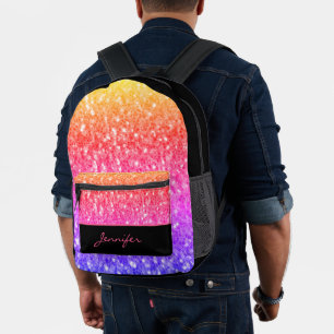 Sac À Dos Imprimé Rose rose orange faux étincelles noir Nom personna