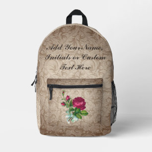 Sac À Dos Imprimé Rose vintage Damask Nom personnalisé Citation Flor