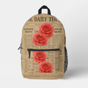 Sac À Dos Imprimé Rose vintage sur papier antique