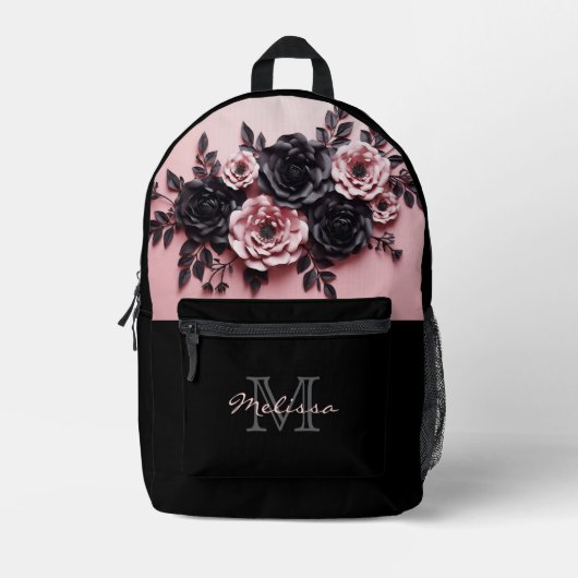 Sac À Dos Imprimé Roses 3D Rose Et Noir (Recto)