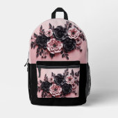 Sac À Dos Imprimé Roses 3D Rose Et Noir (Recto)