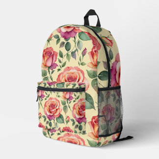 Sac À Dos Imprimé Roses Aquarelles Dans Des Teintes De Corail Et De