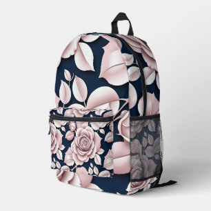 Sac À Dos Imprimé Roses Bleues Foncées Luxueuses Avec Détails Blancs