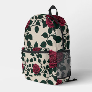 Sac À Dos Imprimé Roses Carmine Brillantes Avec Feuilles Vert Foncé