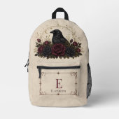 Sac À Dos Imprimé Roses de Bourgogne Gothiques Corbeau Initial Dark (Recto)