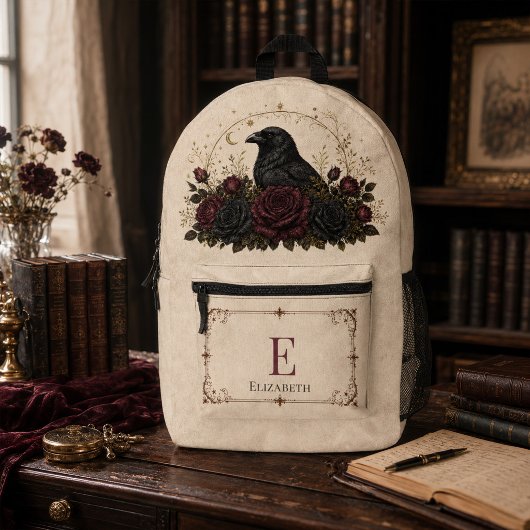 Sac À Dos Imprimé Roses de Bourgogne Gothiques Corbeau Initial Dark