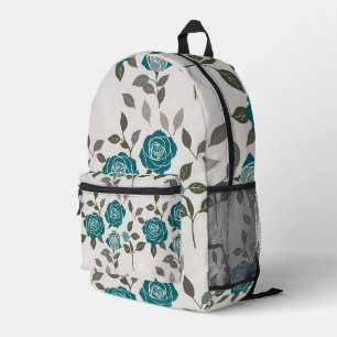 Sac À Dos Imprimé Roses Dessinées Dans Des Bleus Et Des Verts Atténu