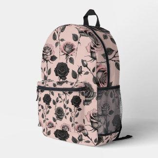 Sac À Dos Imprimé Roses esquissées à la main en noir sur un fond ros