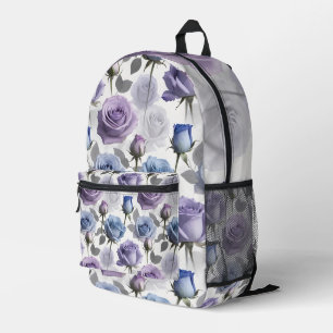 Sac À Dos Imprimé Roses lavande et bleues sur un fond gris nuageux
