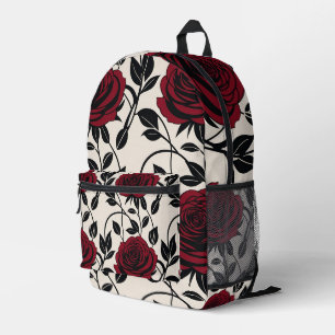 Sac À Dos Imprimé Roses minimalistes en noir et rouge foncé sur un f