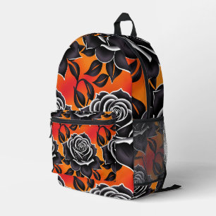 Sac À Dos Imprimé Roses Noires Foncées Avec Des Contours Blancs