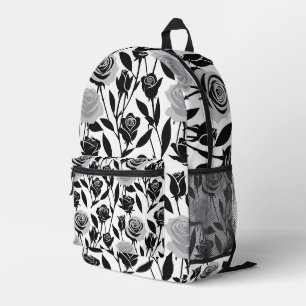 Sac À Dos Imprimé Roses Noires Minimalistes Avec Des Tiges Gris Clai