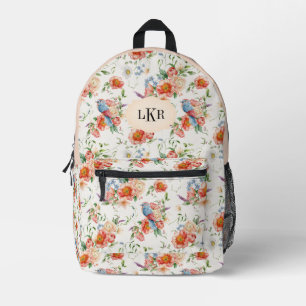 Sac À Dos Imprimé Roses roses et oiseaux Motif 3 lettres Monogramme