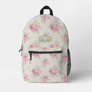 Sac À Dos Imprimé Roses Roses Vertes Feuilles Botanique Personnalisé