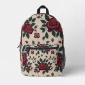 Sac À Dos Imprimé Roses Rouge Foncé Avec Feuilles Vertes (Recto)